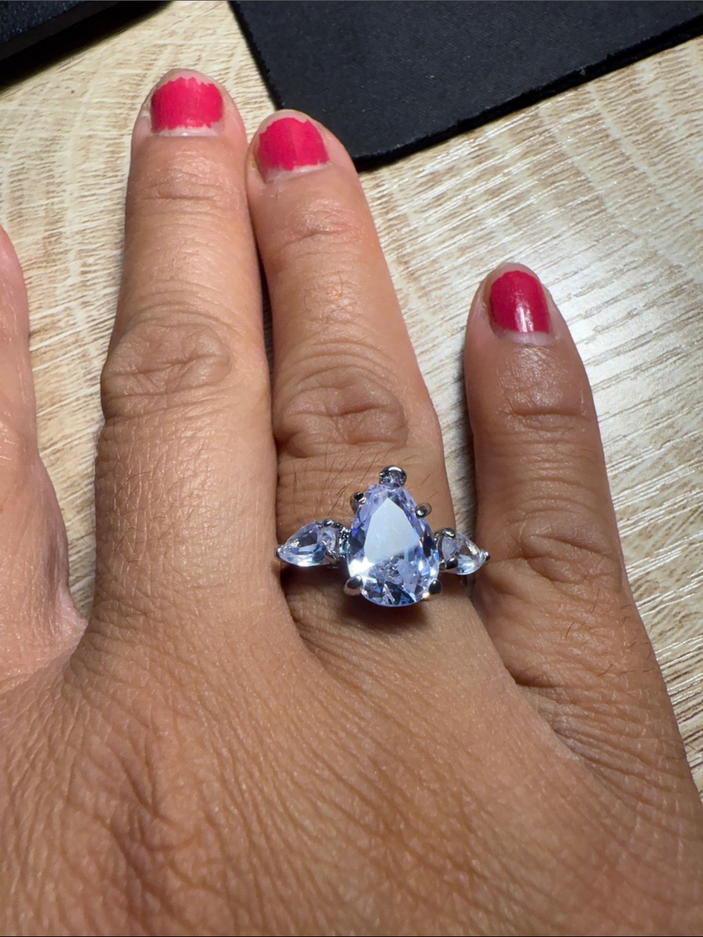Teardrop Light Blue Gemstone Ring in Silver Tone - Women Jewelry